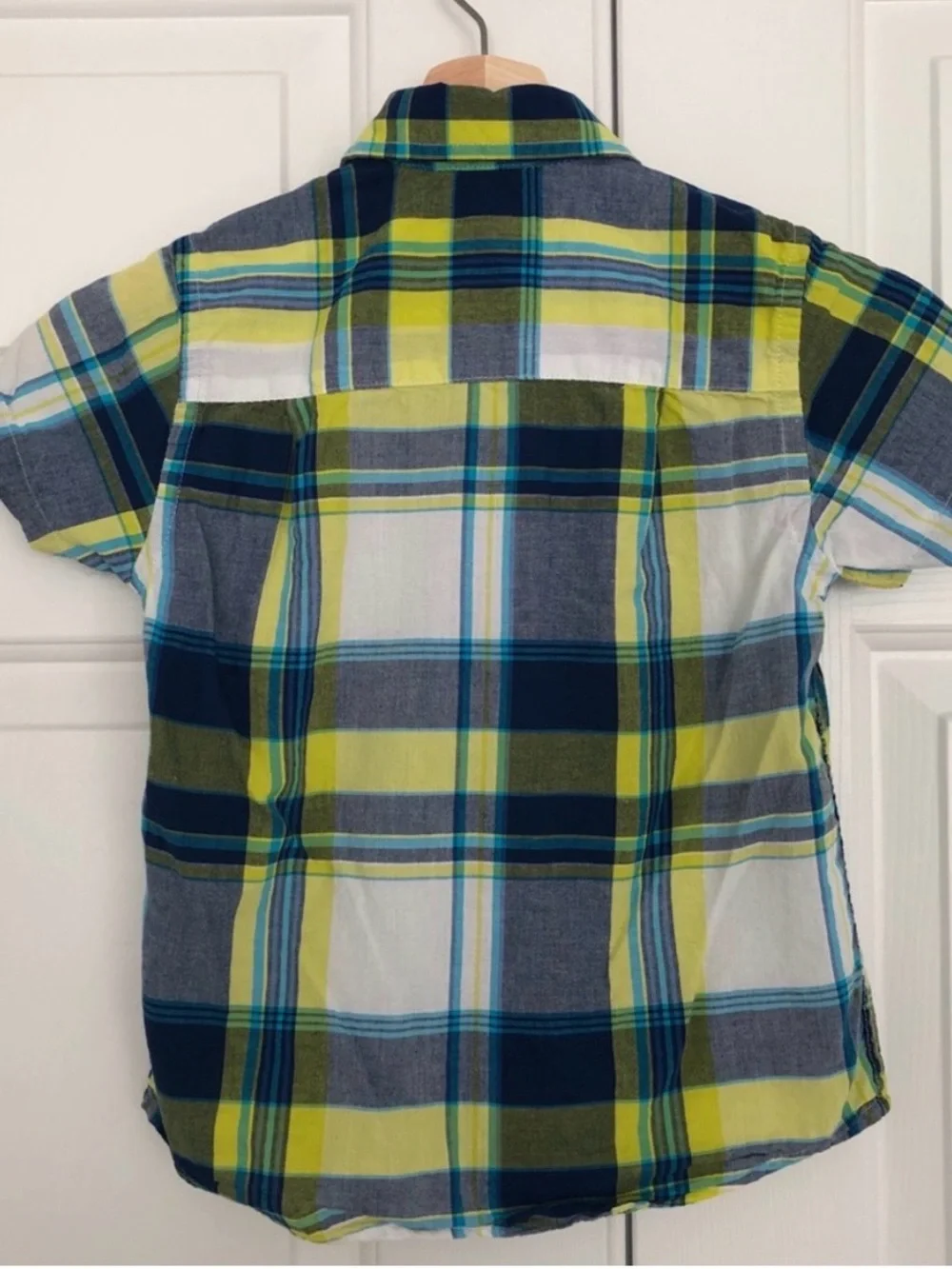 The Children’s Place Boys Plaid Button Front Shirt Size 4 Blue Green Yellow